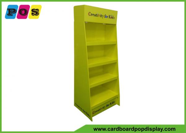 Yellow Printing Four Shelves Corrugated Paperboard Floor Display Rack for Kids