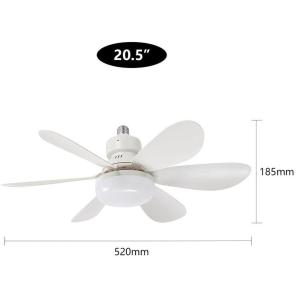 Luz de ventilador de enchufe con mando a distancia E27 Base 20,5' 'Vértice pequeño en el techo Ventiladores con luces de 3 velocidades y 3 colores bombilla de ventilador apagable