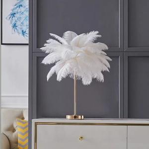 China USB Charging Dimmable Decorative Table Lamp White Feather Table Lamp supplier