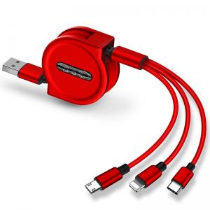 China Retractable 120cm 45g 8 Pin 3 In 1 IOS Mobile Phone USB Cable supplier