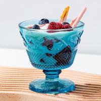 China Pressed 8oz Blue Glass Serving Bowls 230ml Colored Mini Glass Trifle Bowls on sale