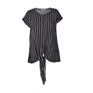 China Bow Tie Short Sleeve Women's Striped Tops In Black With Viscose Composition supplier