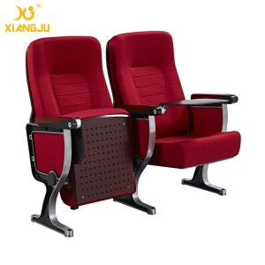 Elegant Moulded Wood Lecture Hall Auditorium Chairs Polished Aluminum Feet