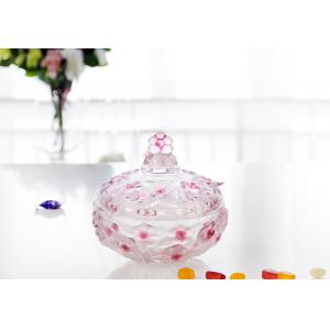 China Pink Plum Blossom Candy Jar / Glass Sugar Pot / Glass Sugar Jar supplier