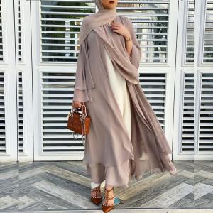 China Solid Color Cardigan Soft Elegant Big Size Muslim Long Skirt Chiffon Clothes supplier