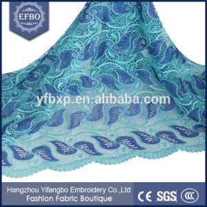 Leaf pattern formal chemical lace / floral dresses aqua green lace with rhinestones