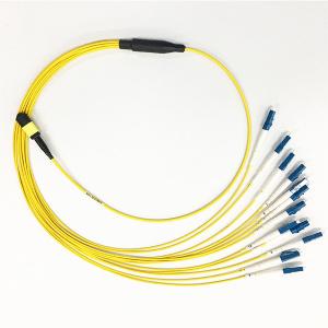 China SM G657A2 MPO To LC Breakout Cable 3.0mm 12 Fiber For Data Communication Network supplier
