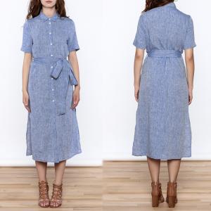China Women Casual Button Down Solid Midi Linen Dresses ladies supplier