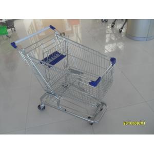 China 100L Low Tray Supermarket Shopping Trolley Zinc Plated  With Blue Baby Seat supplier