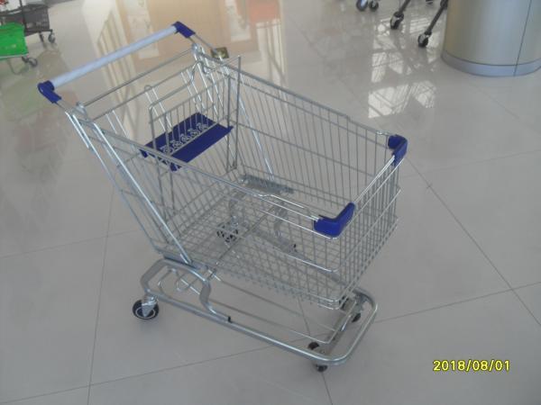 100L Low Tray Supermarket Shopping Trolley Zinc Plated With Blue Baby Seat