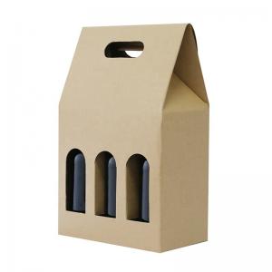 China Die Cut Handle Brown kraft Paper Packaging Box For Wine Takeaway supplier