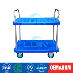 China Two Layer Light Duty Moving Platform Hand Pulled Trolley with 4 Wheels supplier