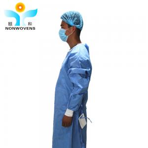China 18-50gsm Disposable Sms Surgical Gown Knitted Sleeve Lightweight supplier
