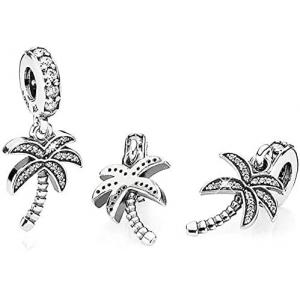 EZ Tuxedo Palm Tree Dangle Charms 925 Sterling Silver Tree Pendant with Cubic Zirconia for Pendant