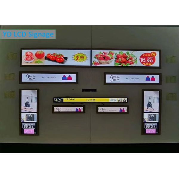 LCD Shelf Edge Display Indoor Digital Signage Advertising Player 60mm Stretched Bar Screen