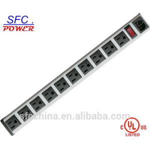 China IEC 60320 Inlet C14 POWER STRIP, NEMA 5-15R 10 OUTLETS, VERTICAL RACK / SURFACE MOUNT, METAL ENCLOSURE, D.P. CIRCUIT BREAKER, supplier