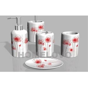 China Liquid Dispenser 5 piece Resin bathroom set with Ceramic Surface , White supplier