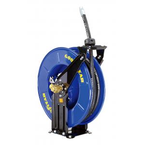 Medium Pressure 2320psi / 160bar retractable water and oil reel hose with dual pedestal base and double supporting axle