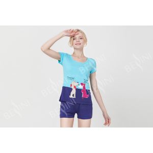 China Ensembles visqueux de pyjama d'été de dames de débardeur de Spandex avec le pantalon court bleu-foncé supplier