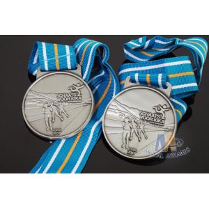 China Sports Skiing Event 3D Effect Metal Award Medals With Antique Silver Plating Stripe Ribbon wholesale