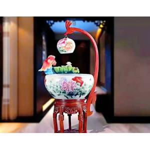 Peony Pattern 520mm Chinese Ceramic Fish Bowl With Lamp