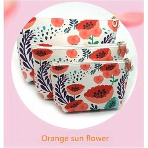 High quality waterproof cosmetic bag large capacity pu leather, Bathroom, Storage (3 Sizes) (Orange sun flower)