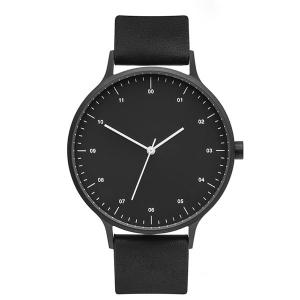 316L SS Simple Black Leather Watch With Quick Release Bar Strap