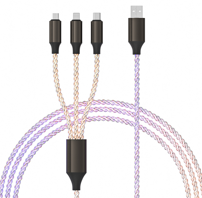 China ETEK 1.2m Transparent Fast Charging Cable,60+152 Four-Core, Pure Copper, PVC+Aluminum, Data & Charge wholesale