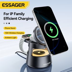 China ESSAGER OJD-132 折りたたみ式 4 in 1 15W マグネット式ワイヤレス充電スタンド ステーション LEDライト付き 時計 イヤホン 電話用 wholesale