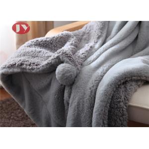 China Grey Plush Throw Blanket Fuzzy Soft faux fur Blanket Microfiber with pompom for Couch Sofa Bed supplier