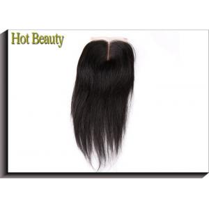 Virgin Human Hair Lace Closure , Full Density Clip In Human Hair Extensions Middle Part Silky Straight