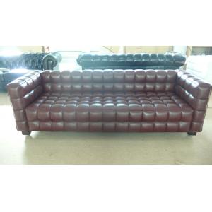 Modern 3 Seater Leather Sofa , Solid Wood Legs Grid Sofa 228 * 88 * 79cm