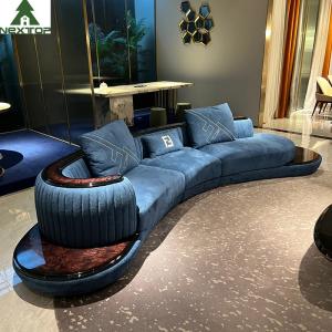 High End Living Room Sofa Set Furniture Hotel Lobby Lounge Blue Velvet Curved Sofas