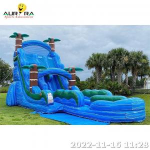 PVC Tropical Inflatable Slide Double Lane Inflatable Water Slide With Pool
