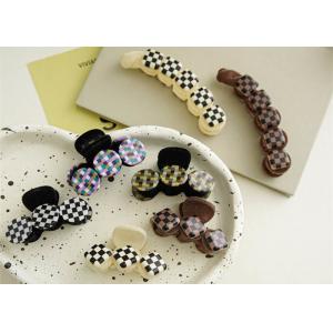 Flocking plaid hairpin women's black white check milk coffee grab Shark clip headpiece Twist banana clip hairpin