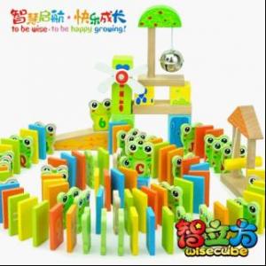 China Custom Best Wooden Educational Cartoon Blocks Frog Walk Domino Blocks Puzzle Toys supplier