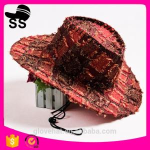 China 2017 new style hot sale checked 100% Wool feel 57cm 60g YIWU china cloth plaid beach bucket cowboy summer straw hats supplier