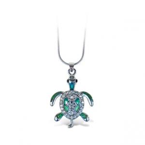 Green Sea Turtle Necklace Silver Chain Jewelry with Rhinestone  Pendant For Casual Formal Attire Sea Life  Necklace