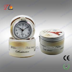 Charming Flower printing leather PU travel clock with leather jewel box