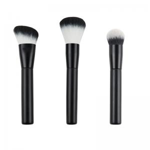 China Private Label Oval Makeup Brush Set Wooden Handle Aluminum Black supplier