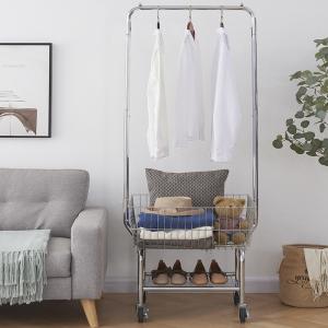 Steel frame laundry basket on wheels  with Antimicrobial Chrome Finish