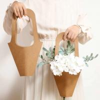 China Custom Color Accepted Craft Flower Carrier Bouquet Packaging Kraft Paper Bag For Flower on sale