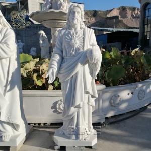 China Sacred Heart Jesus Statue Marble Sculpture Life Size Catholic Religious Carving Stone White Church Outdoor supplier