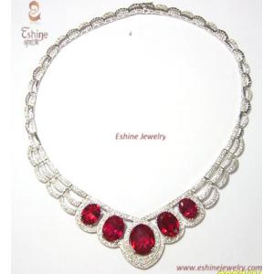 China Large Honest Quality Sterling Silver CZ jewelry wedding necklace with garnet & clear CZ supplier