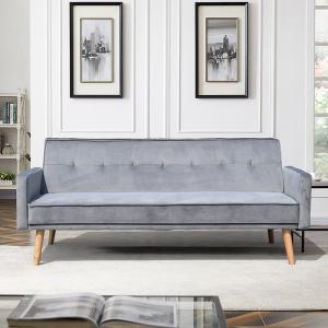 Modern Grey Fabric Sofa Bed Foldable Reclining Positions Europe Style