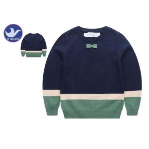 China Bowknot Stripe Toddler Boy Cable Knit Sweater , Boys Cotton Jumpers Long Sleeves wholesale