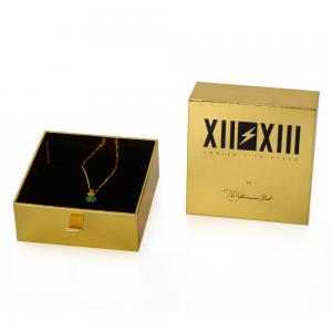 China Custom Logo Luxury Slide Drawer Gold Metallic Paper Necklace Velvet Jewelry Box supplier