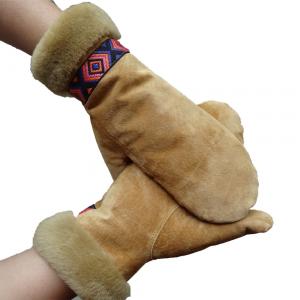 Customized Pig Leather Gloves , Anti Cold Leather Mittens With Wool Liners