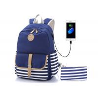 China Canvas Stripe Kids School Backpack Built In USB Charger Customized Logo on sale