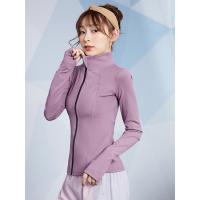 Purple Women Running Coat Thumb Hole Zipper Front Sweatshirt 230g
